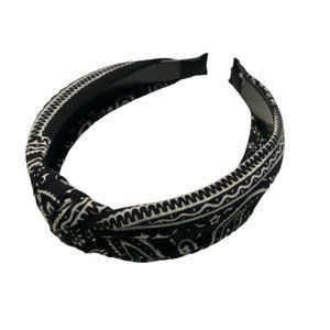 Black Soft Fabric Bandana Print Fashion Headband w/ Top Knot